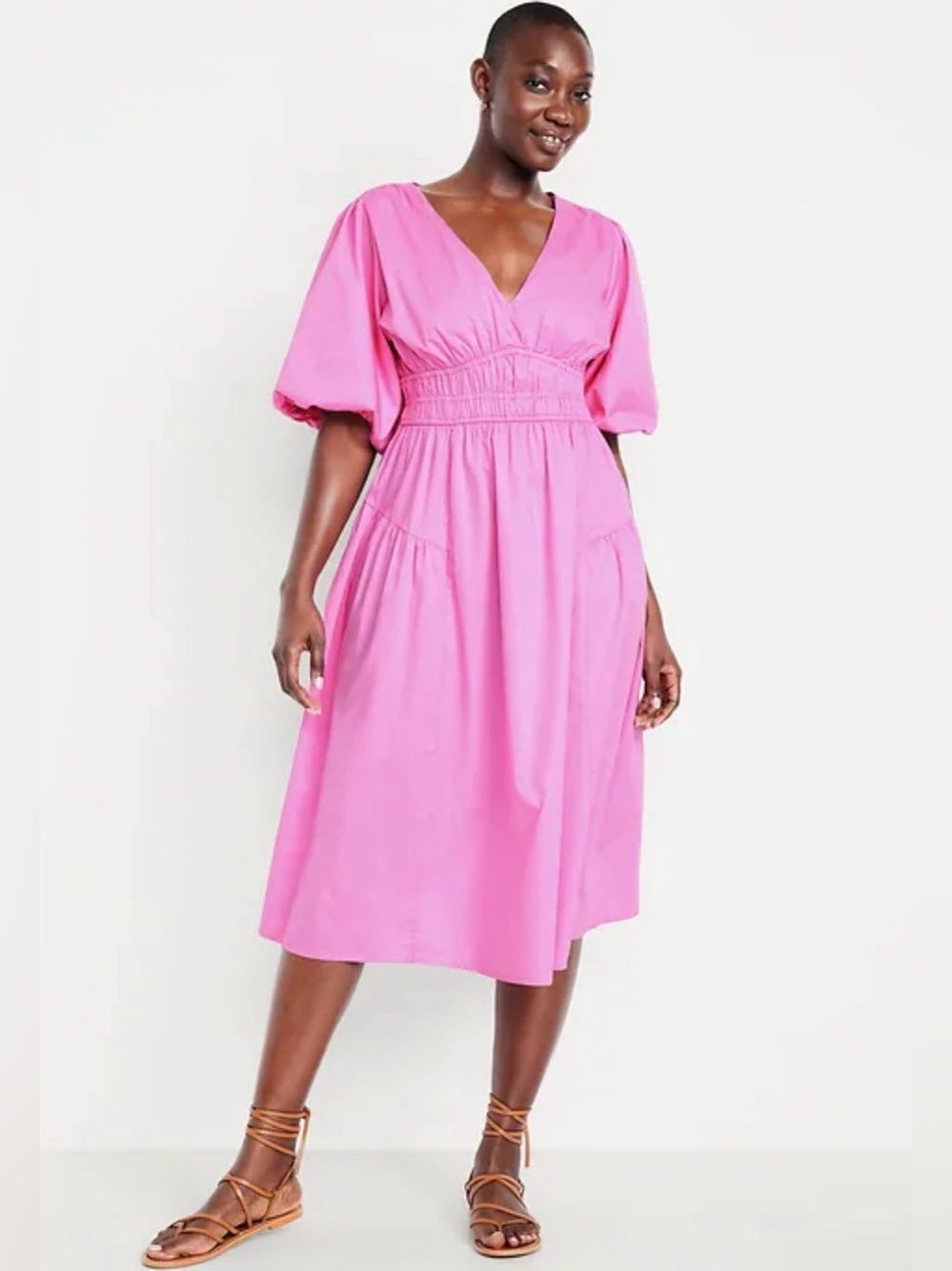 Old Navy Hot Pink Gathered Waist Dress